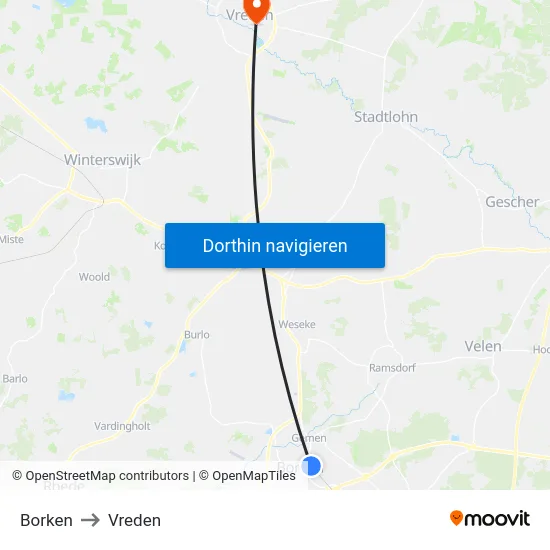 Borken to Vreden map