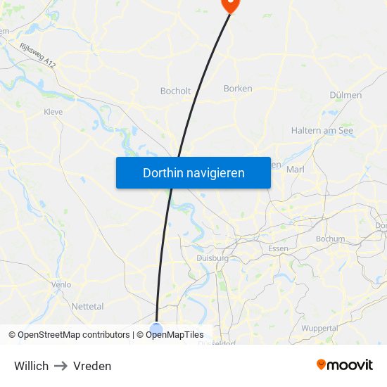 Willich to Vreden map