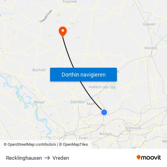Recklinghausen to Vreden map