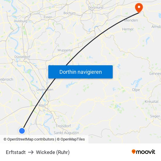 Erftstadt to Wickede (Ruhr) map