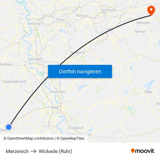 Merzenich to Wickede (Ruhr) map