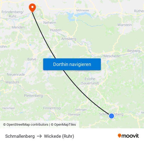 Schmallenberg to Wickede (Ruhr) map