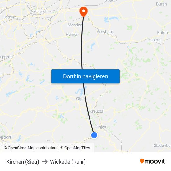 Kirchen (Sieg) to Wickede (Ruhr) map