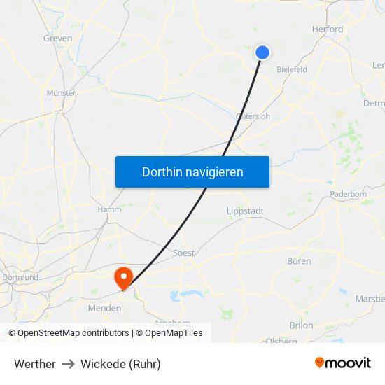 Werther to Wickede (Ruhr) map