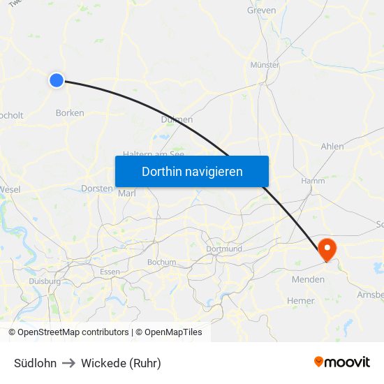 Südlohn to Wickede (Ruhr) map