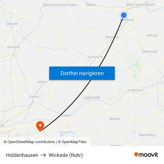 Hiddenhausen to Wickede (Ruhr) map