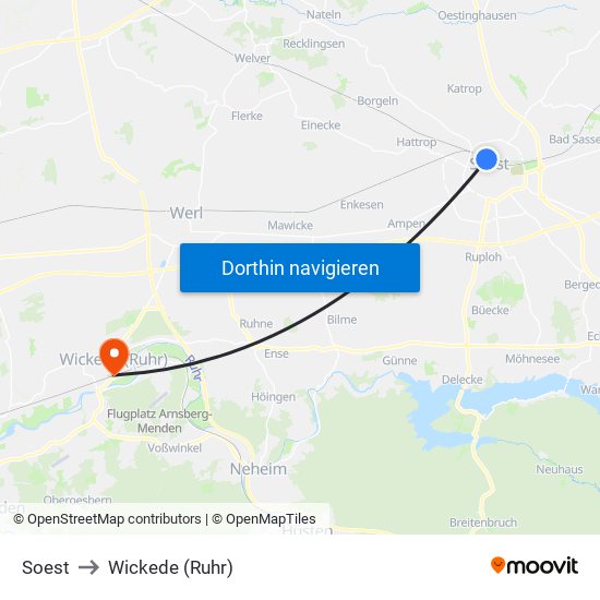 Soest to Wickede (Ruhr) map