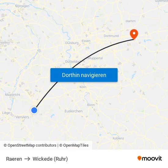 Raeren to Wickede (Ruhr) map