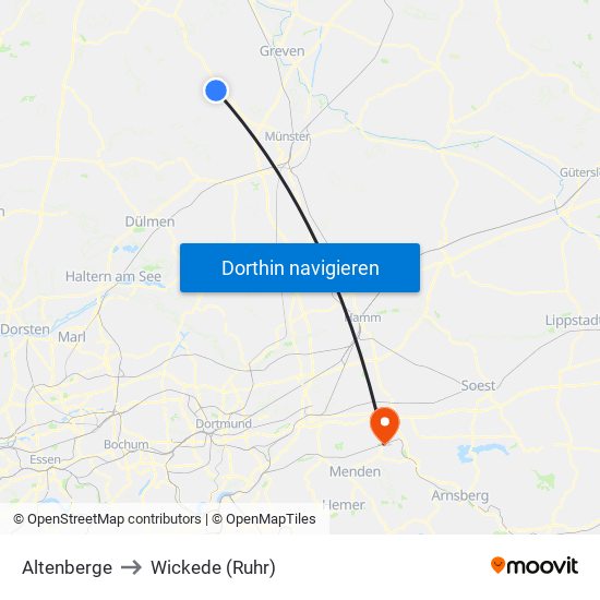 Altenberge to Wickede (Ruhr) map