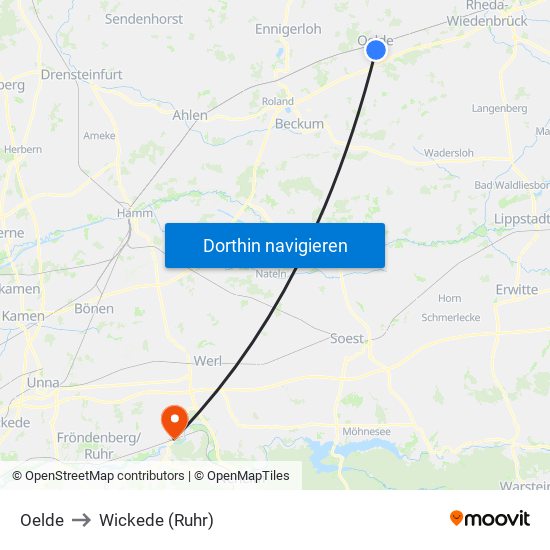 Oelde to Wickede (Ruhr) map