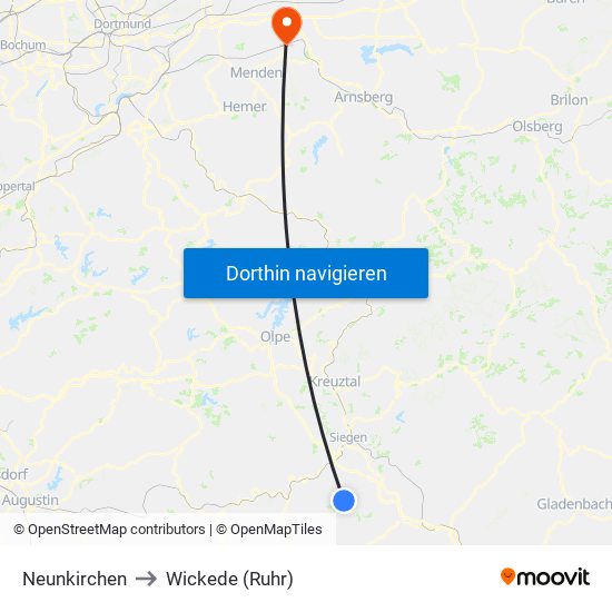 Neunkirchen to Wickede (Ruhr) map