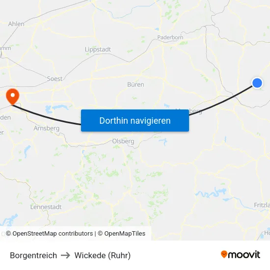 Borgentreich to Wickede (Ruhr) map