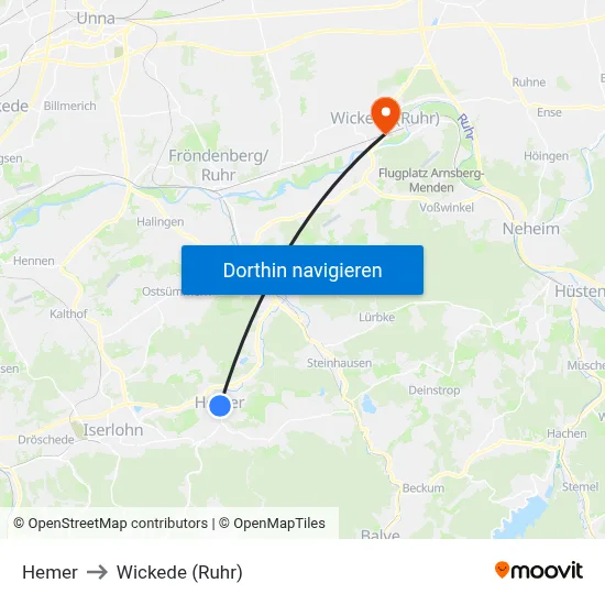 Hemer to Wickede (Ruhr) map