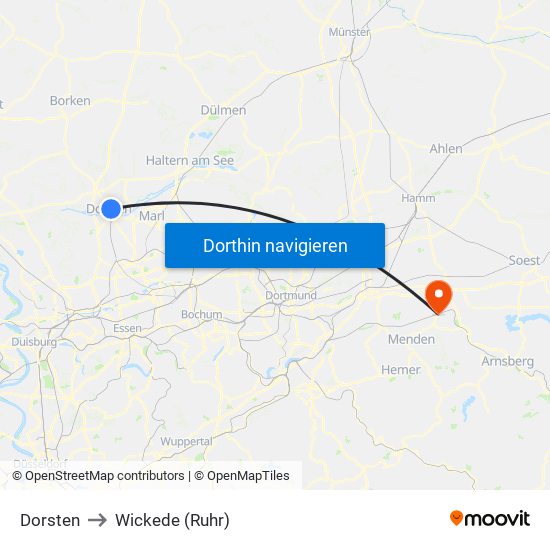 Dorsten to Wickede (Ruhr) map