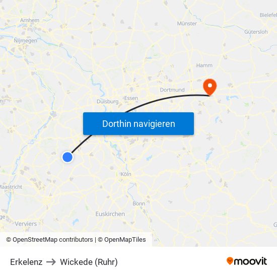 Erkelenz to Wickede (Ruhr) map