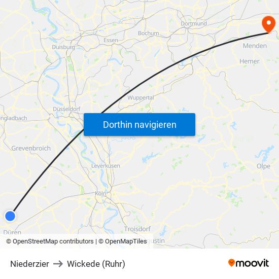 Niederzier to Wickede (Ruhr) map