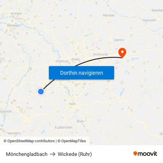 Mönchengladbach to Wickede (Ruhr) map