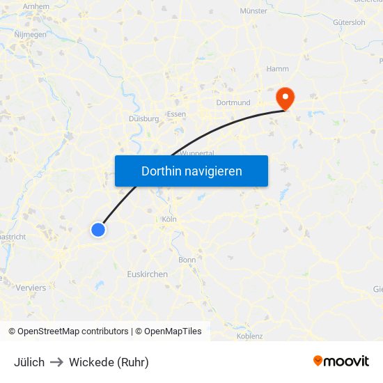 Jülich to Wickede (Ruhr) map