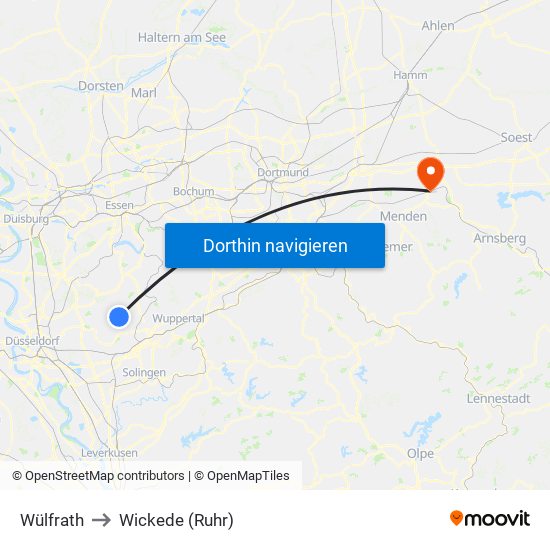 Wülfrath to Wickede (Ruhr) map