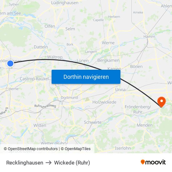 Recklinghausen to Wickede (Ruhr) map