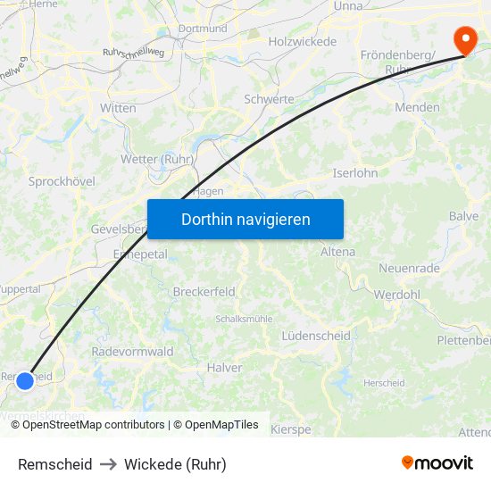 Remscheid to Wickede (Ruhr) map