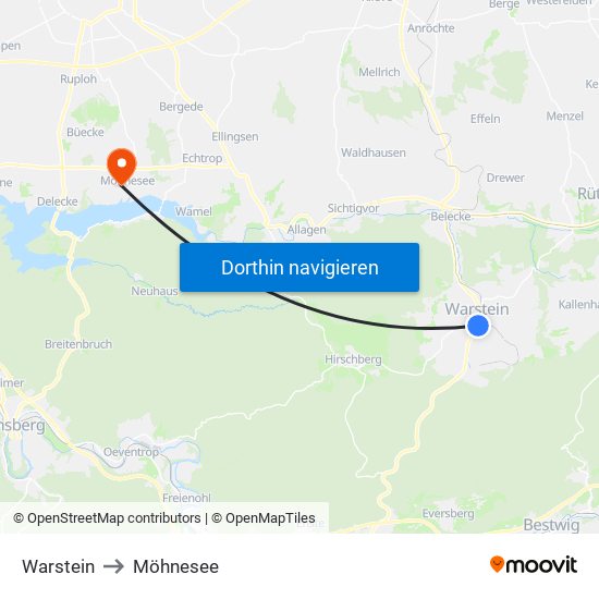 Warstein to Möhnesee map