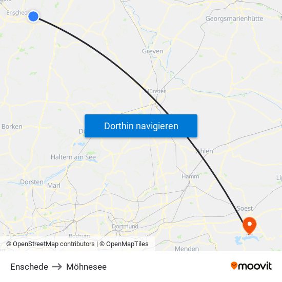 Enschede to Möhnesee map