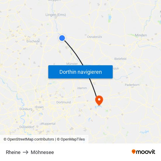 Rheine to Möhnesee map