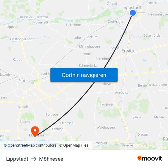 Lippstadt to Möhnesee map