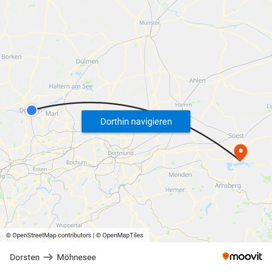 Dorsten to Möhnesee map