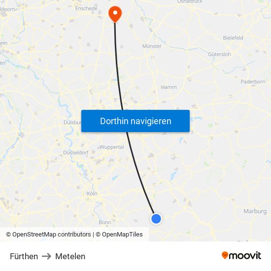 Fürthen to Metelen map