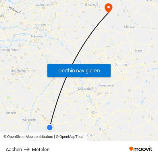 Aachen to Metelen map