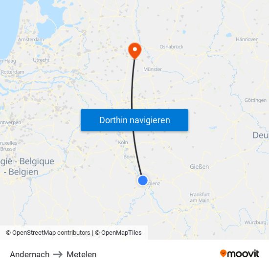 Andernach to Metelen map