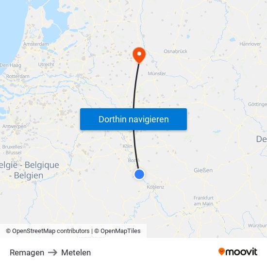 Remagen to Metelen map