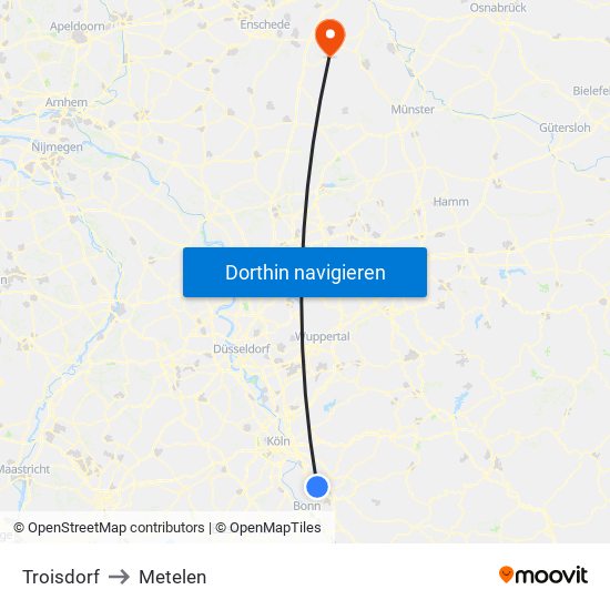 Troisdorf to Metelen map