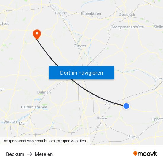 Beckum to Metelen map
