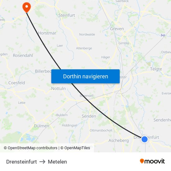 Drensteinfurt to Metelen map