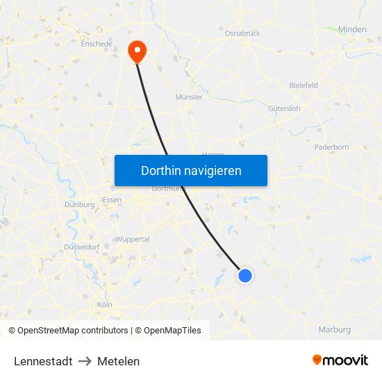 Lennestadt to Metelen map