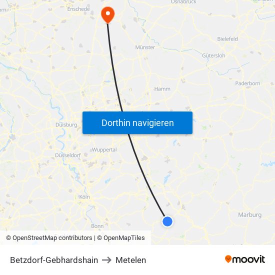 Betzdorf-Gebhardshain to Metelen map
