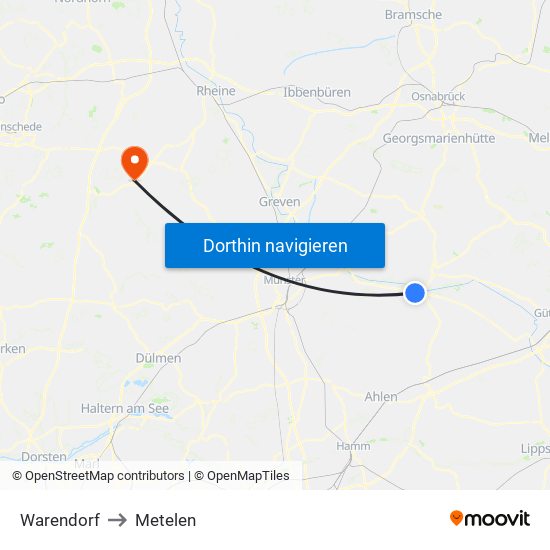 Warendorf to Metelen map