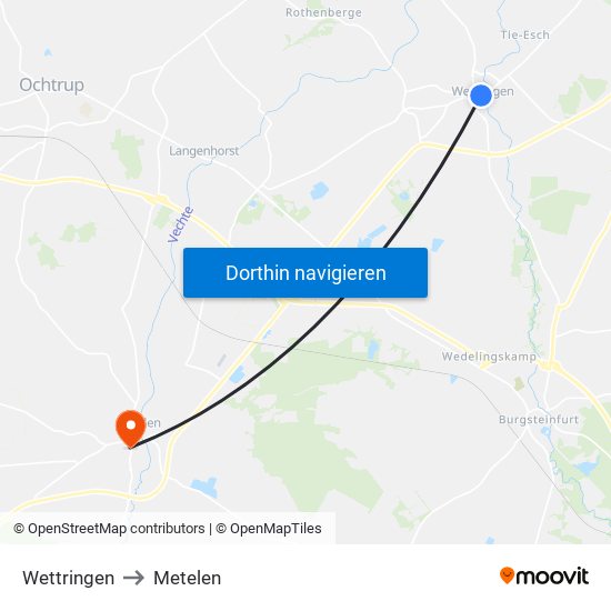 Wettringen to Metelen map