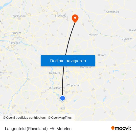 Langenfeld (Rheinland) to Metelen map