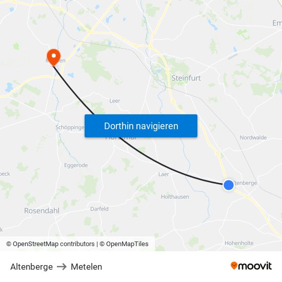 Altenberge to Metelen map
