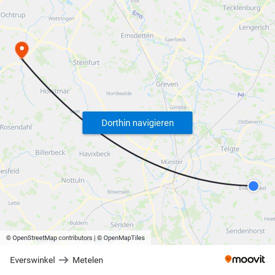 Everswinkel to Metelen map