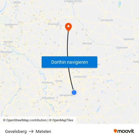 Gevelsberg to Metelen map