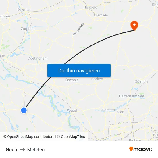 Goch to Metelen map