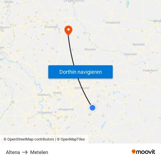 Altena to Metelen map
