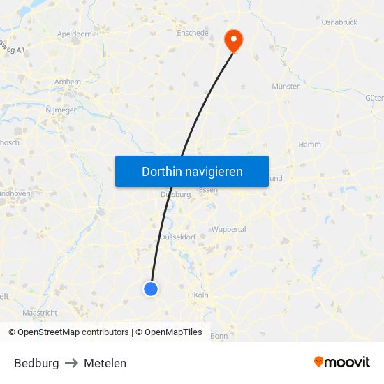 Bedburg to Metelen map