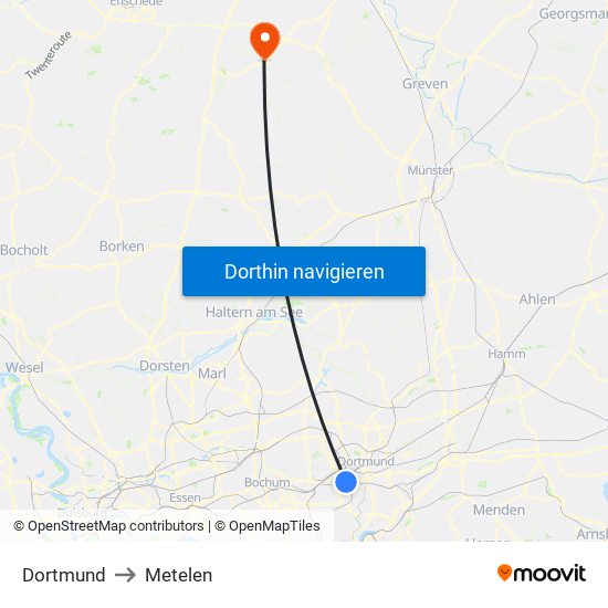 Dortmund to Metelen map