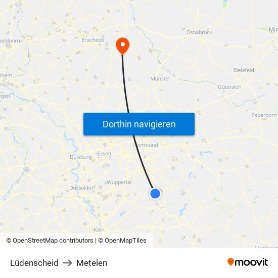 Lüdenscheid to Metelen map